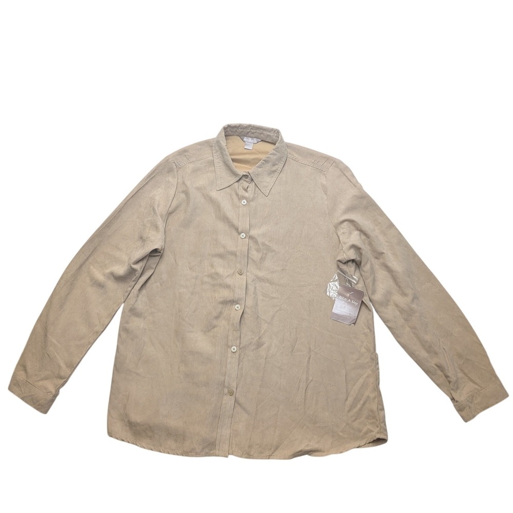 NWT White Stag Faux Suede Shirt Womens Large 12-14 Tan Button Up Long Sleeve Top